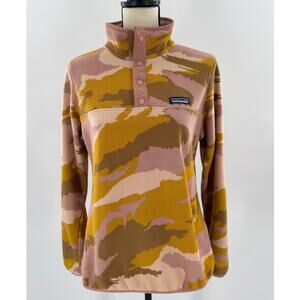 Patagonia Synchilla Pink Orange Yellow Camo M Pullover Fleece Jacket rare